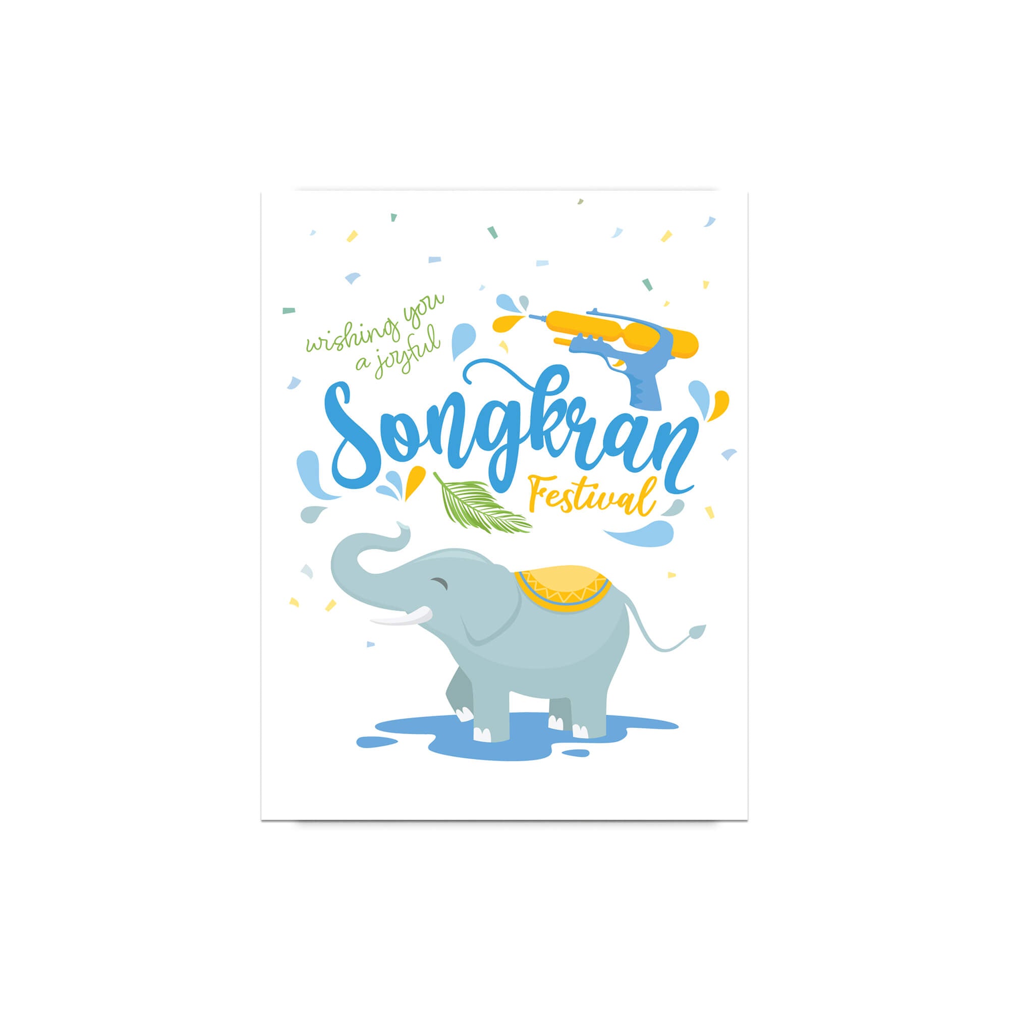 thai new year Greeting card with an elephant and Songkran Festival text on a white background