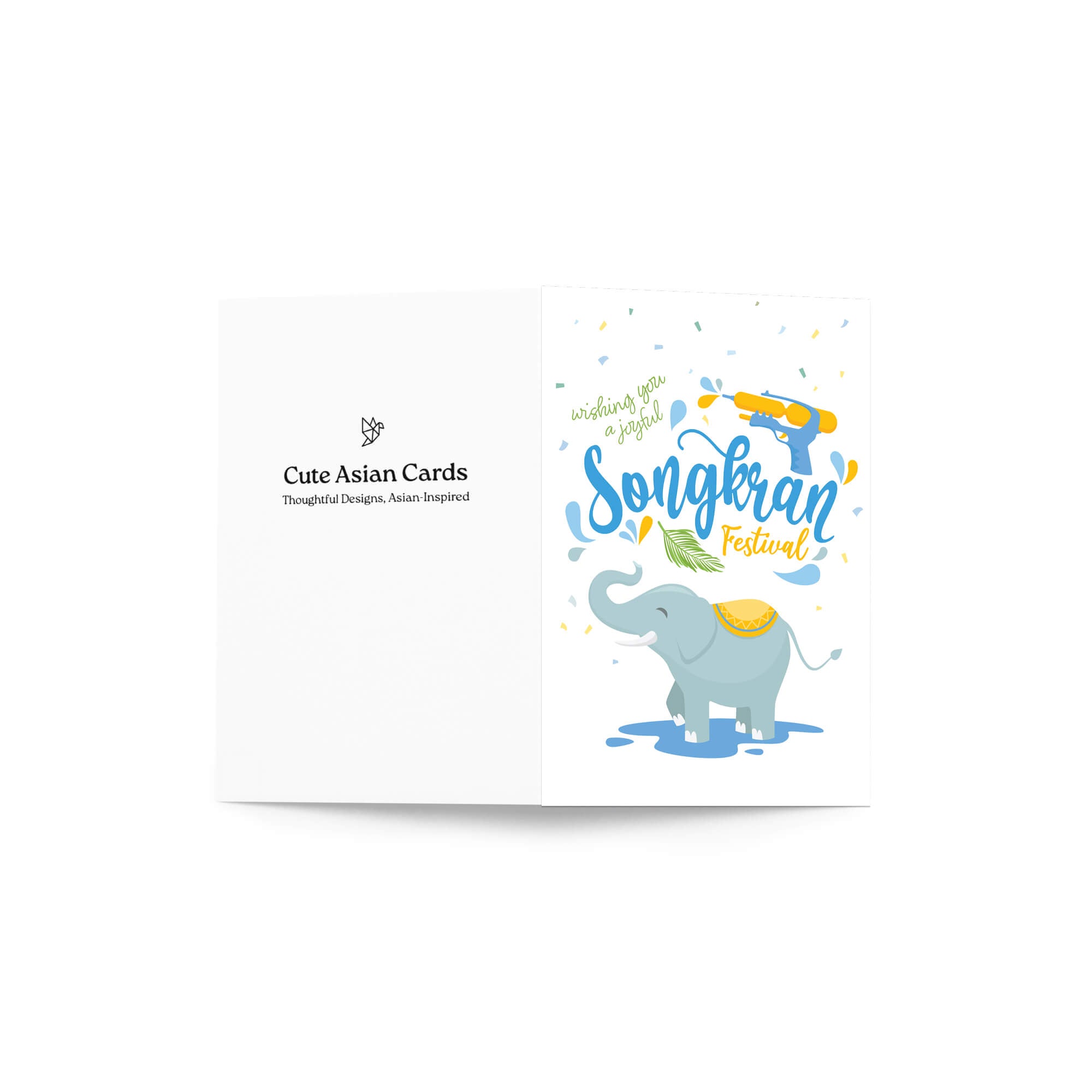 thai new year Greeting card with an elephant and Songkran Festival text on a white background
