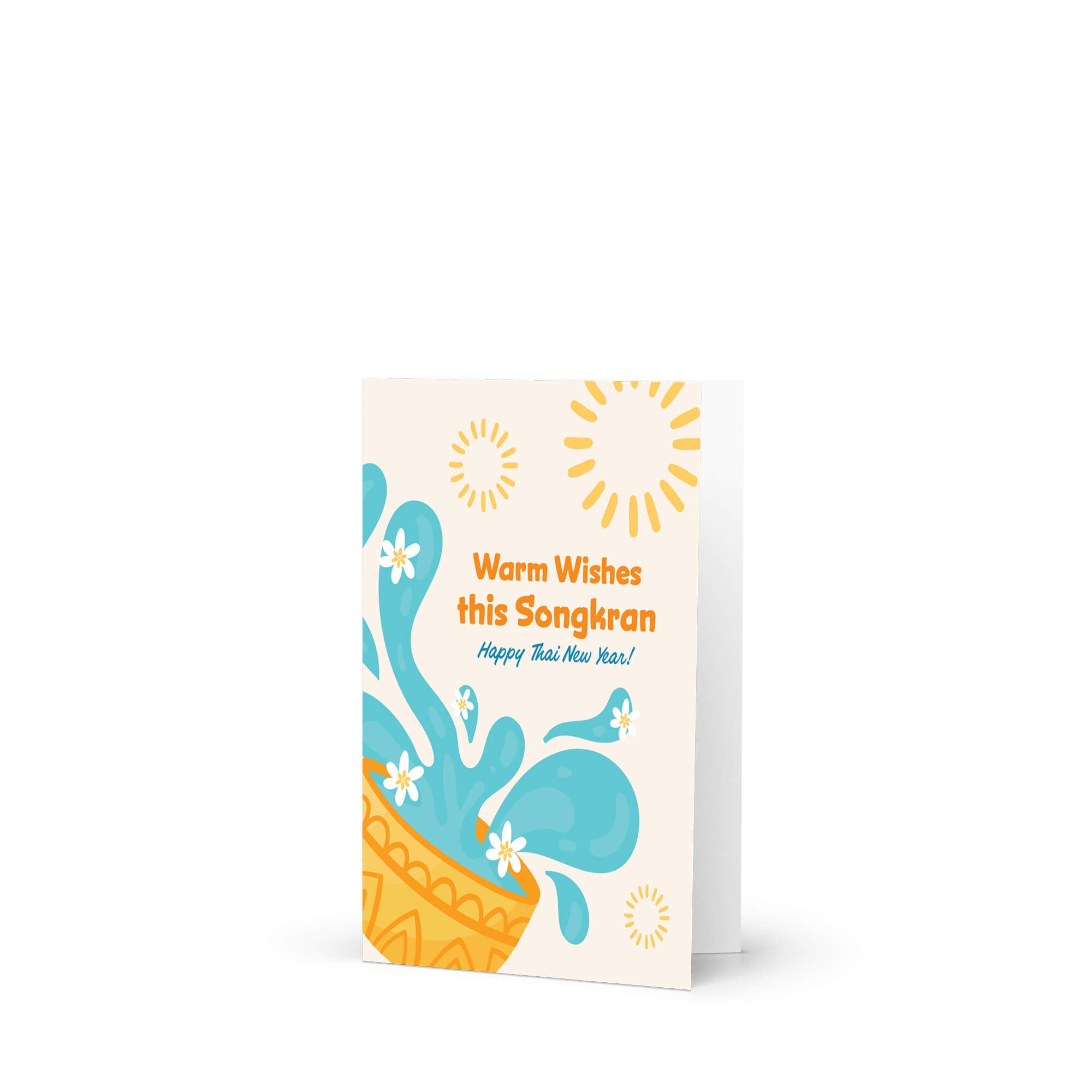 thai new year Greeting card with water splashes and text for Songkran celebration on a white background