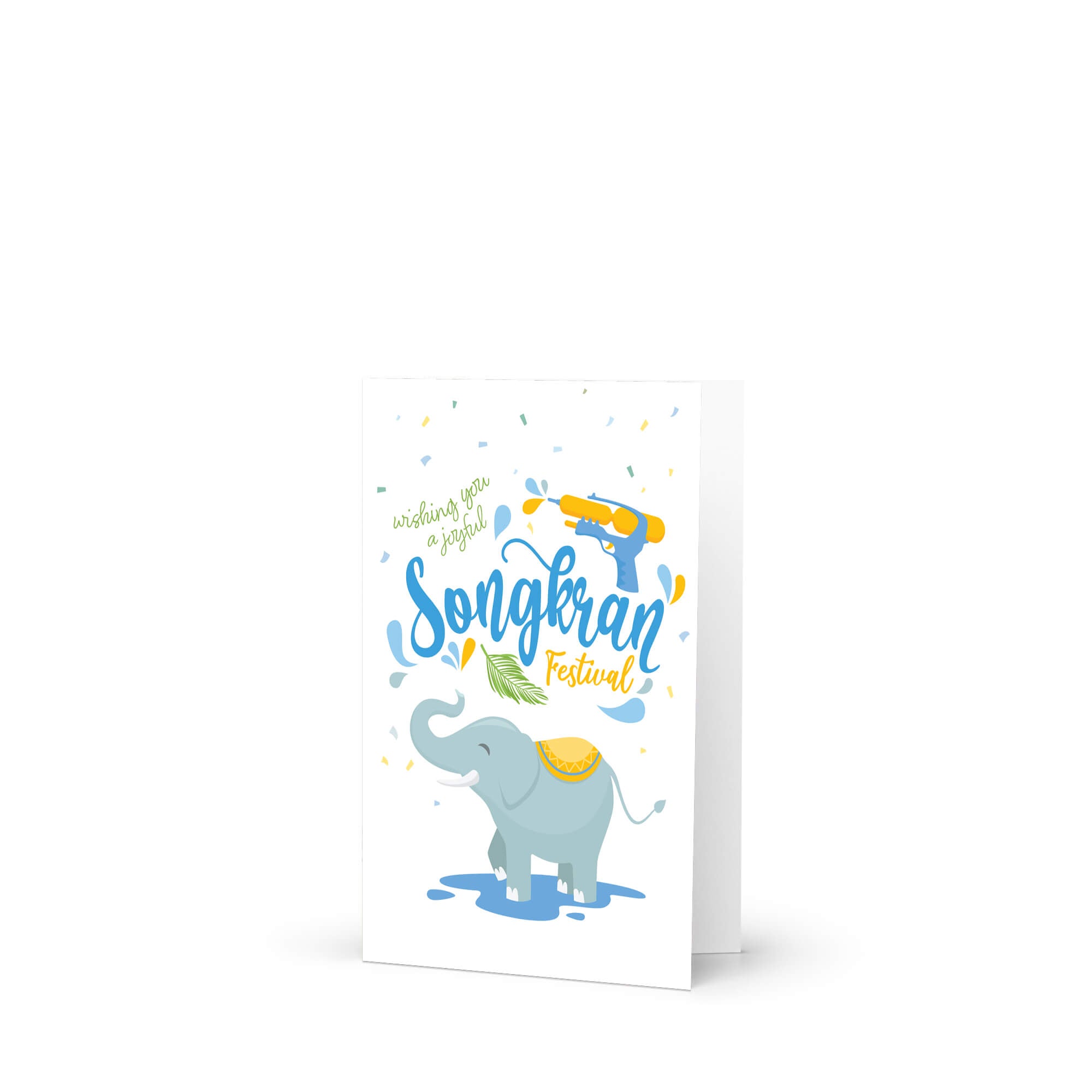 thai new year Greeting card with an elephant and Songkran Festival text on a white background