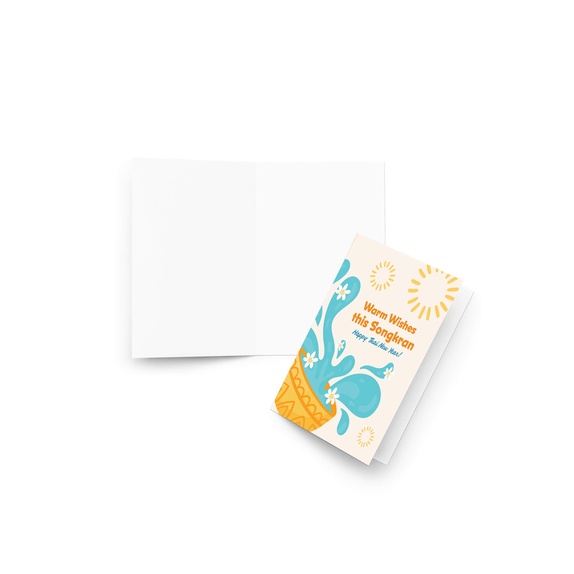 thai new year Greeting card with water splashes and text for Songkran celebration on a white background