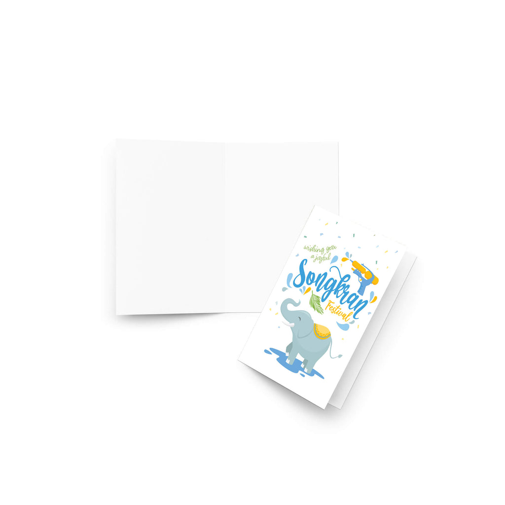thai new year Greeting card with an elephant and Songkran Festival text on a white background