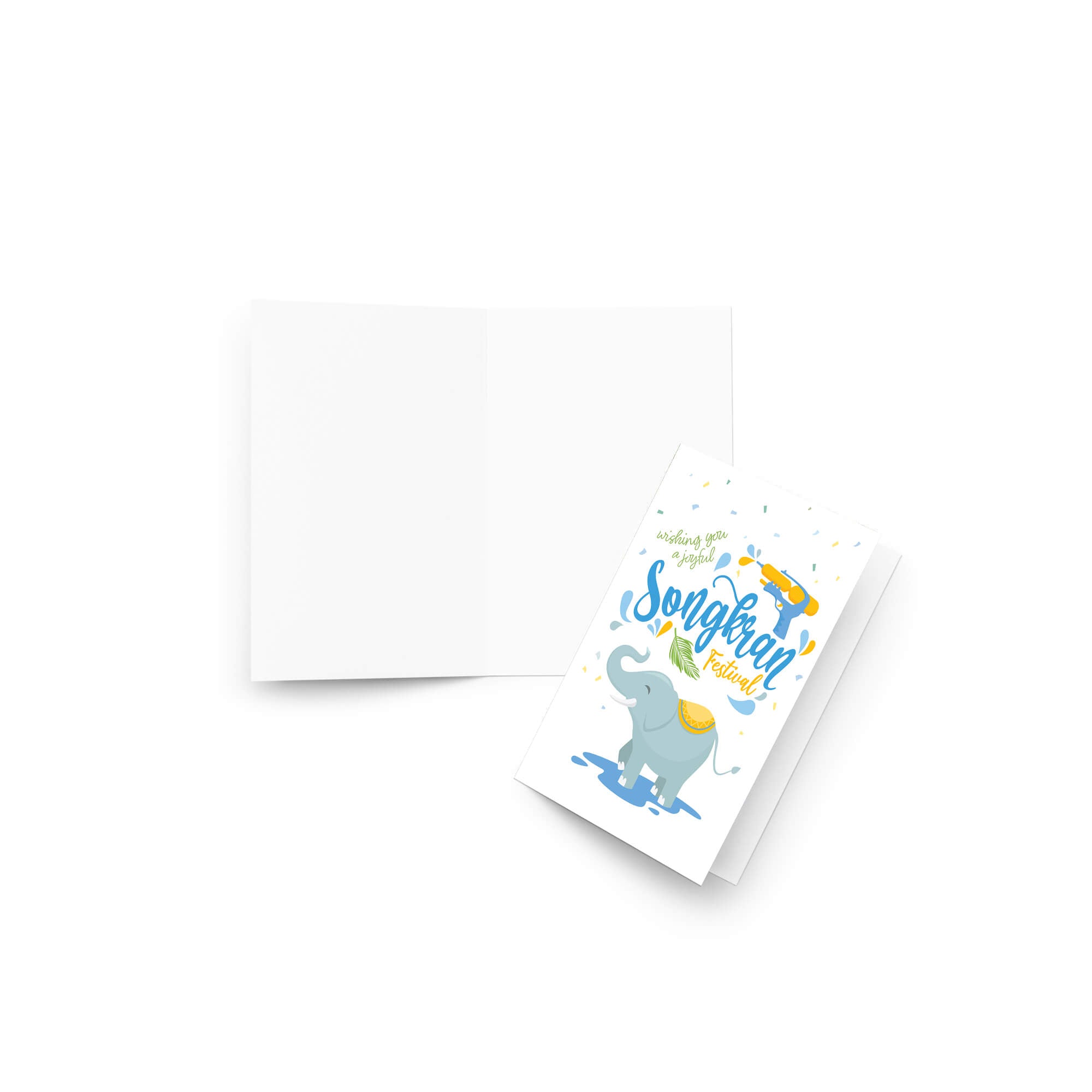 thai new year Greeting card with an elephant and Songkran Festival text on a white background