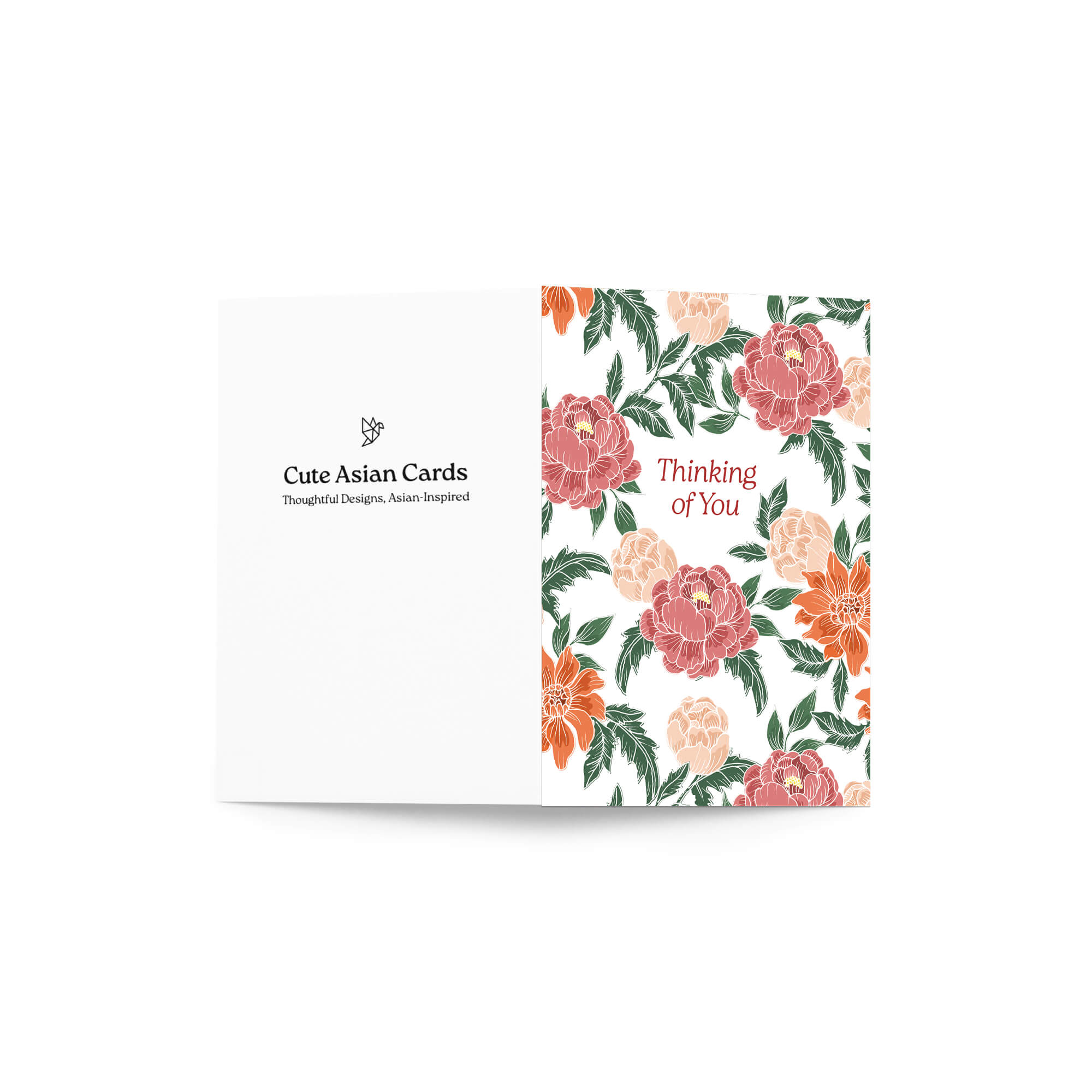 Thinking of You Sympathy Card | Red Chinese Pink Peony Flowers
