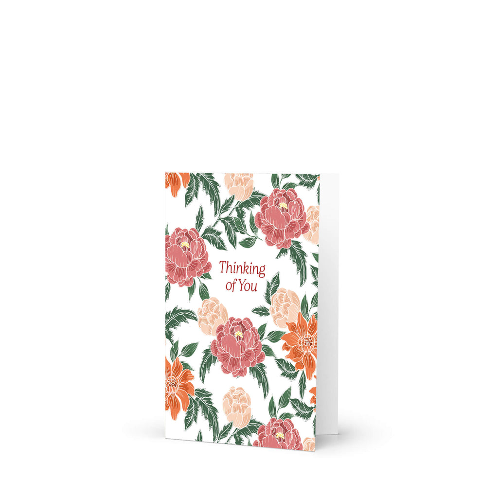Thinking of You Sympathy Card | Red Chinese Pink Peony Flowers