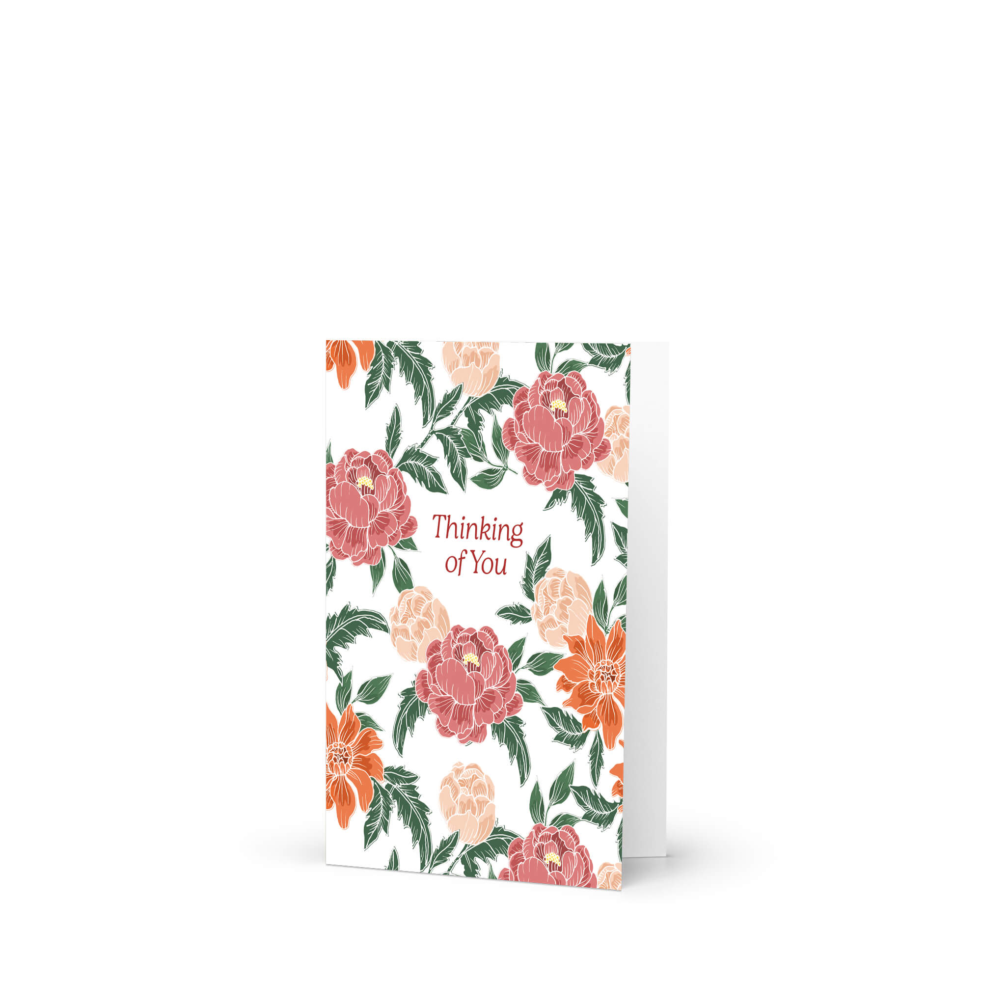 Thinking of You Sympathy Card | Red Chinese Pink Peony Flowers