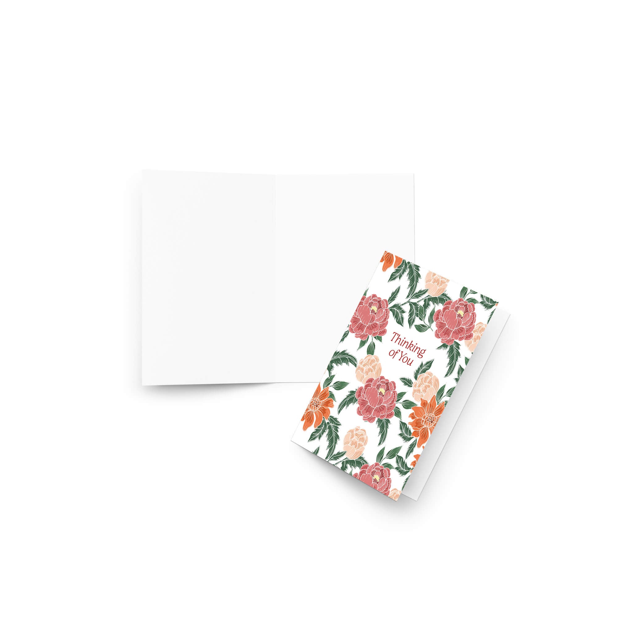 Thinking of You Sympathy Card | Red Chinese Pink Peony Flowers