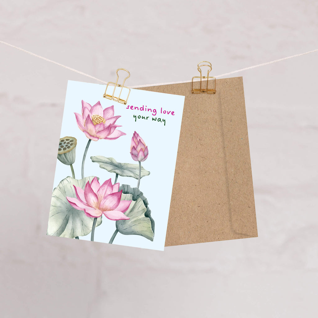 Sending Love Sympathy Card | Pink Chinese Lotus Flower Sorry for Your Loss