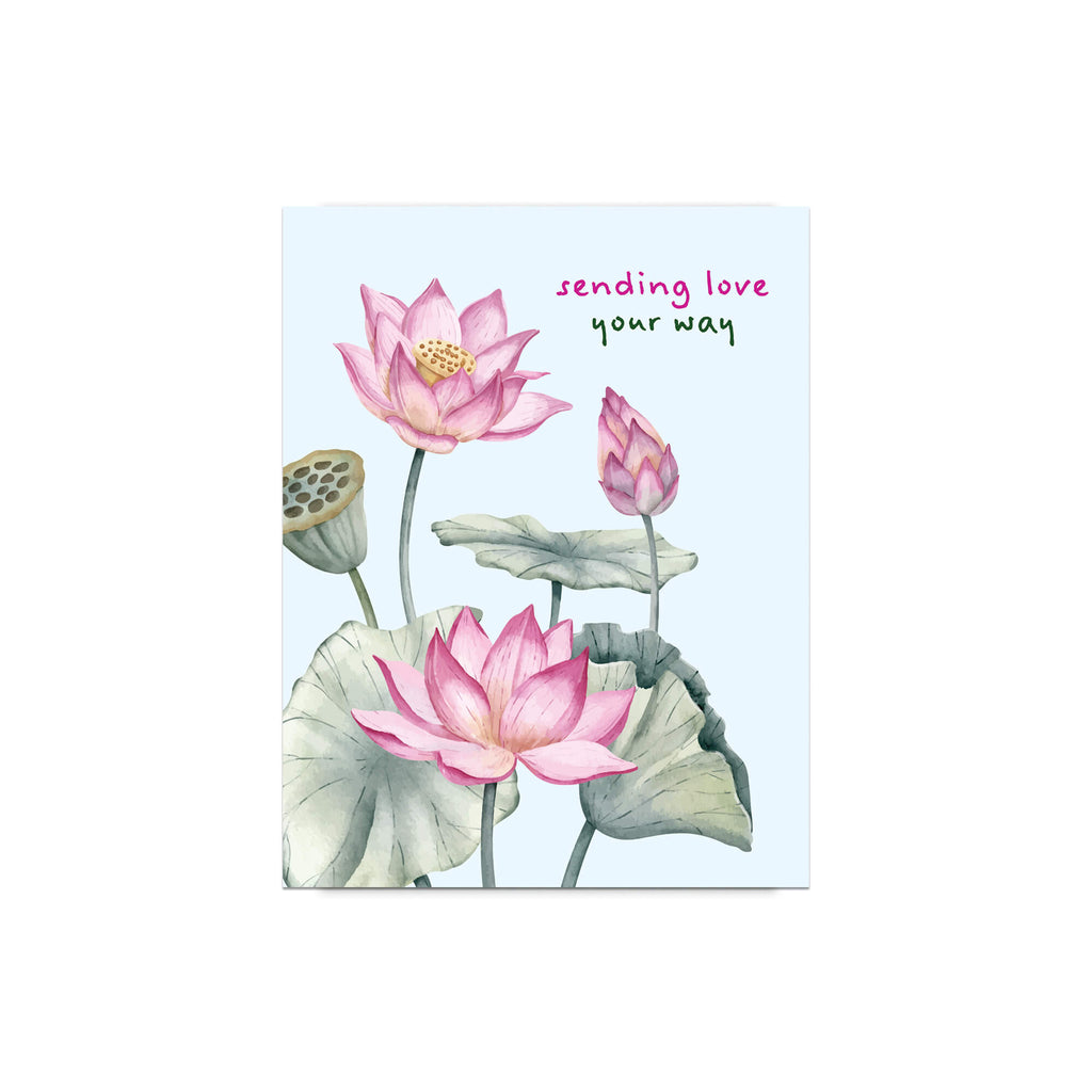 Sending Love Sympathy Card | Pink Chinese Lotus Flower Sorry for Your Loss